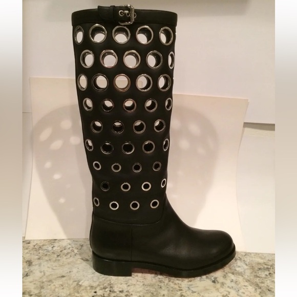 Christian Louboutin apollobotta grommet riding boots knee high black 37/6.5 - Picture 2 of 12